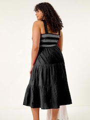 Roman Black Curve Strappy Shirred Midi Dress - Image 3 of 5