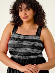 Roman Black Curve Strappy Shirred Midi Dress - Image 4 of 5
