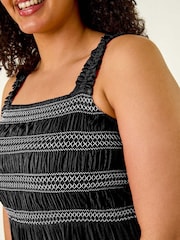 Roman Black Curve Strappy Shirred Midi Dress - Image 5 of 5