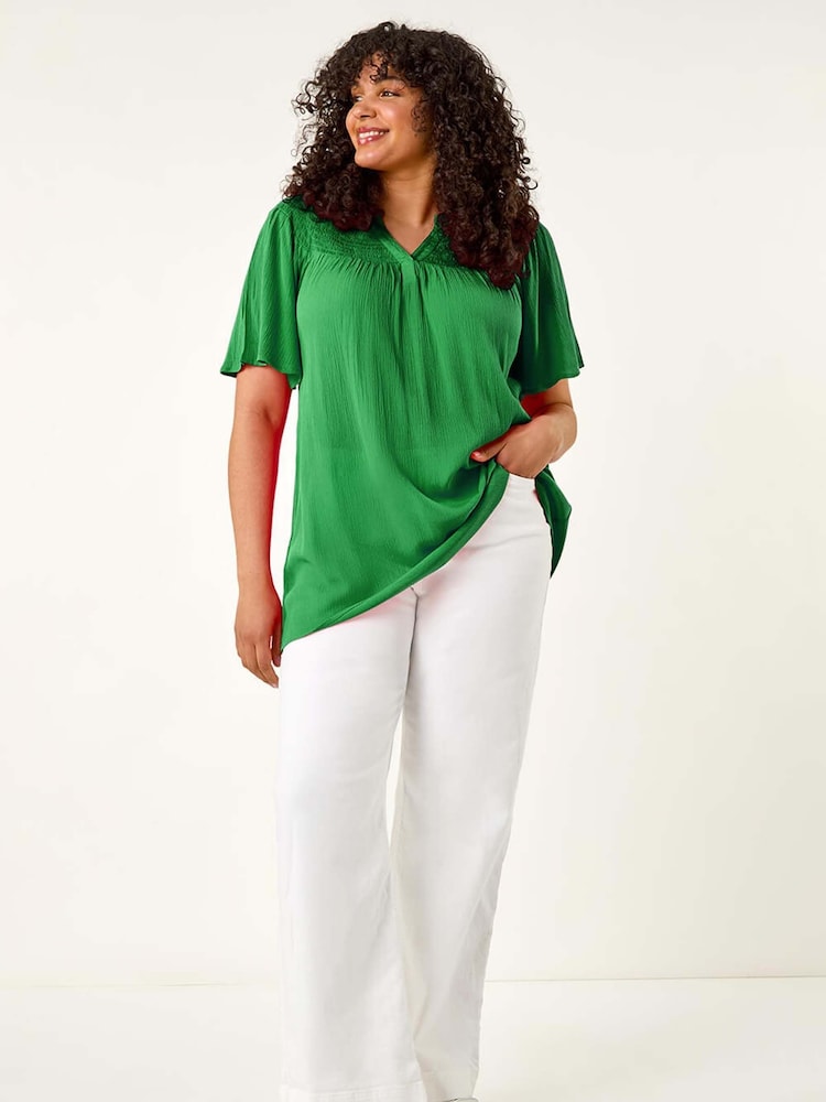 Roman Green Curve Shirred Yoke Blouse - Image 2 of 5 Roman Green Curve Shirred Yoke Blouse - Image 2 of 5