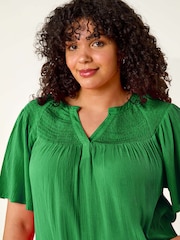 Verde - Roman Curve Shirred Yoke Blouse - Imagen 4 de 5
