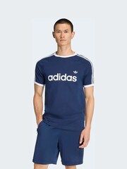 adidas Originals Blue 3 Stripes Slim Ringer T-Shirt - Image 1 of 6