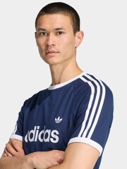 adidas Originals Blue 3 Stripes Slim Ringer T-Shirt - Image 4 of 6