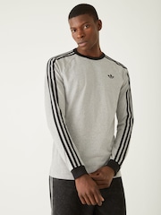 adidas Originals Grey 3-Stripes LS T-Shirt - Image 1 of 4
