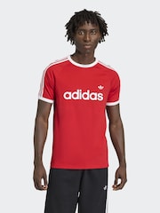 adidas Originals Red 3 Stripes Slim Ringer T-Shirt - Image 1 of 6