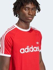 adidas Originals Red 3 Stripes Slim Ringer T-Shirt - Image 2 of 6