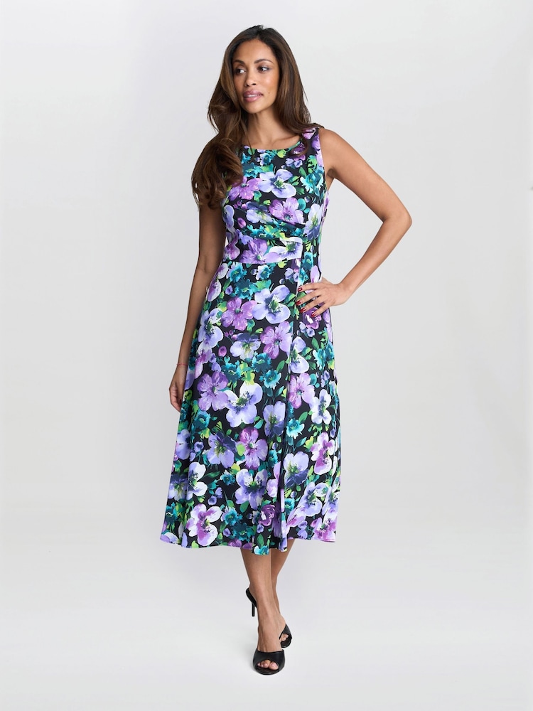 Gina Bacconi Jeselle Floral Printed Black Dress - Image 1 of 6