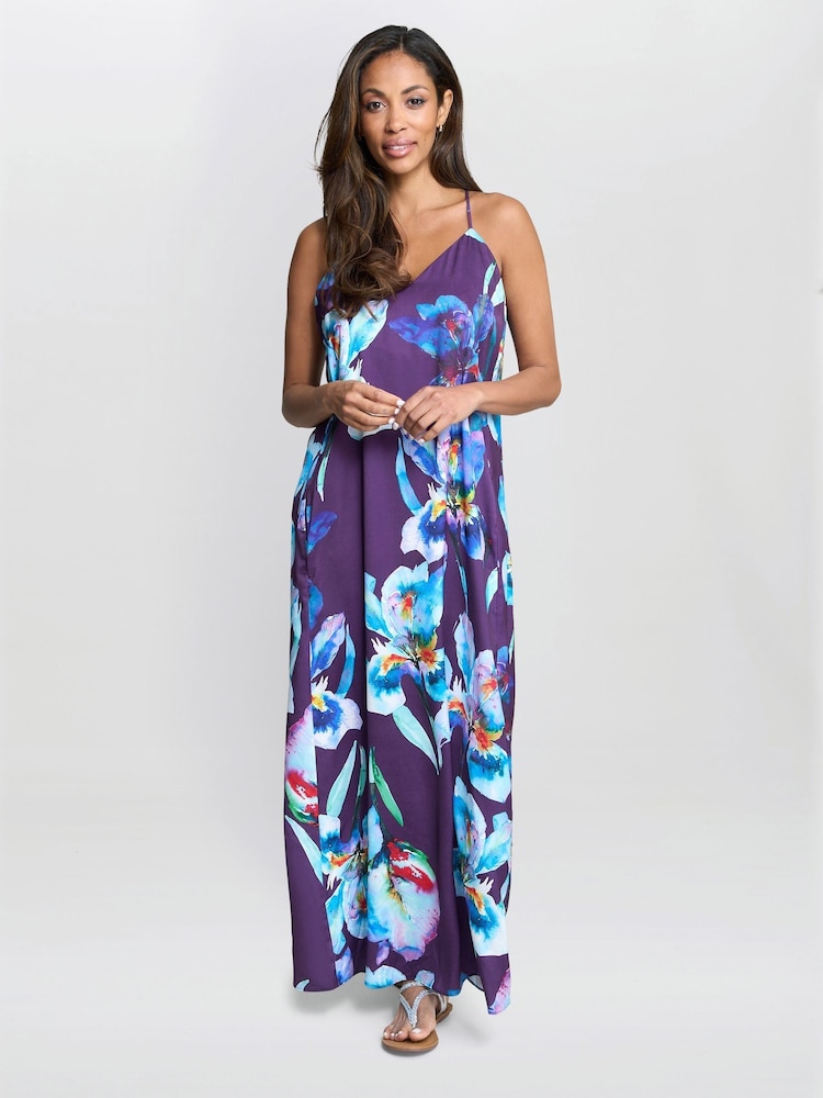 Gina Bacconi Blue Genny Floral Print Maxi Dress - Image 1 of 7