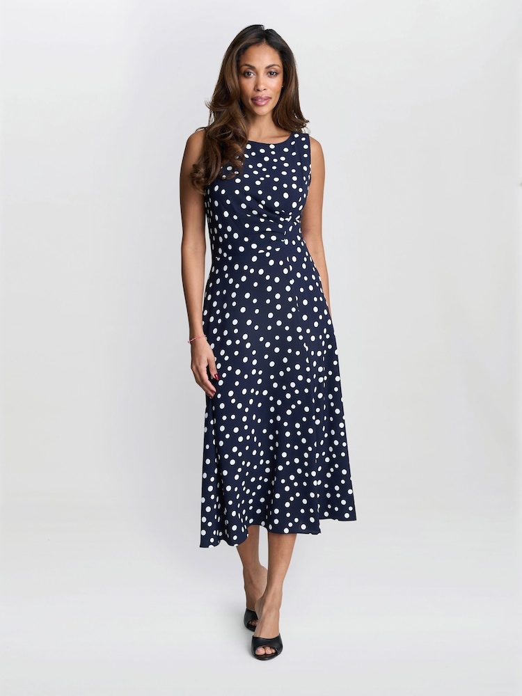 Gina Bacconi Blue Lacinda Spot Dress - Image 1 of 5