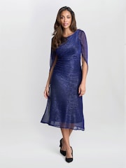 Gina Bacconi Blue Ciara Metallic Knit Dress - Image 1 of 5
