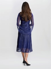 Gina Bacconi Blue Ciara Metallic Knit Dress - Image 2 of 5