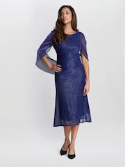 Gina Bacconi Blue Ciara Metallic Knit Dress - Image 3 of 5