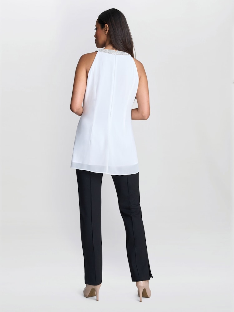 Gina Bacconi Elle Halter White Top With Beaded Neck - Image 2 of 7