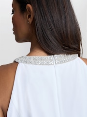 Gina Bacconi Elle Halter White Top With Beaded Neck - Image 6 of 7