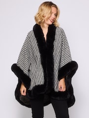 South Beach Monochrome Leopard Faux Fur Trim Shawl - Image 1 of 5