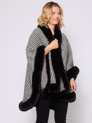 South Beach Monochrome Leopard Faux Fur Trim Shawl - Image 2 of 5