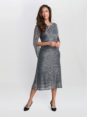 Gina Bacconi Ciara Metallic Knit Black Dress - Image 1 of 6