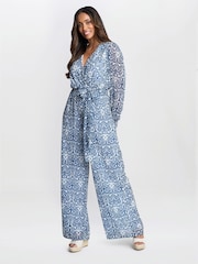 Gina Bacconi Kourtney Chiffon Blue Jumpsuit - Image 2 of 6