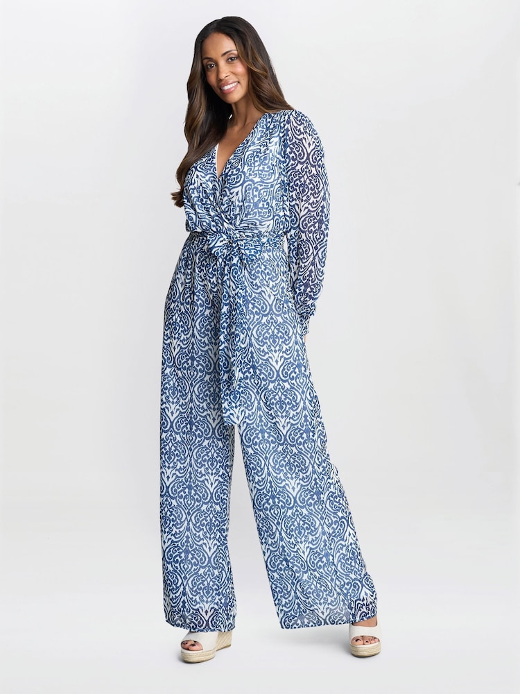 Gina Bacconi Kourtney Chiffon Blue Jumpsuit - Image 2 of 6