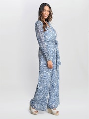 Gina Bacconi Kourtney Chiffon Blue Jumpsuit - Image 4 of 6