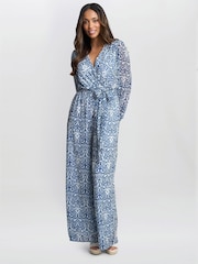 Gina Bacconi Kourtney Chiffon Blue Jumpsuit - Image 5 of 6