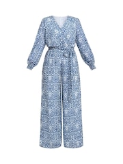 Gina Bacconi Kourtney Chiffon Blue Jumpsuit - Image 6 of 6