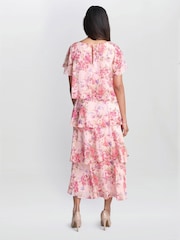 Gina Bacconi Orange Essie Midi Length Printed Tier Dress - Image 3 of 6