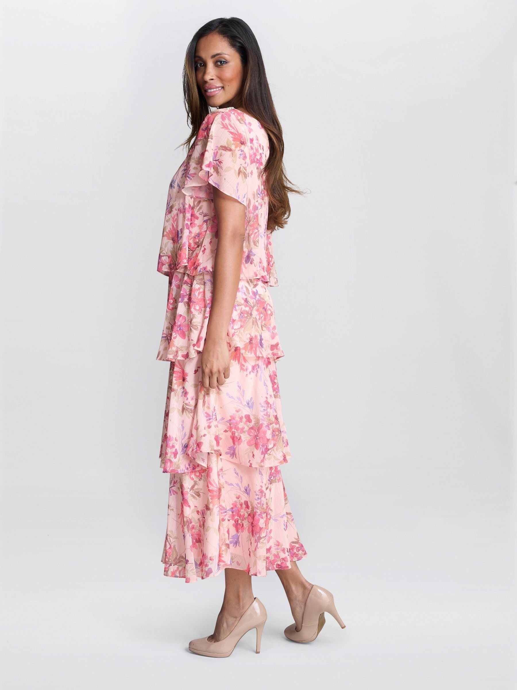 【海外限定】GinaBacconi ドレス☆Orange Essie Midi Length Pri Buy Gina Bacconi Orange Essie Midi Length Printed Tier Dress