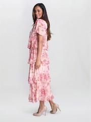 Gina Bacconi Orange Essie Midi Length Printed Tier Dress - Image 5 of 6