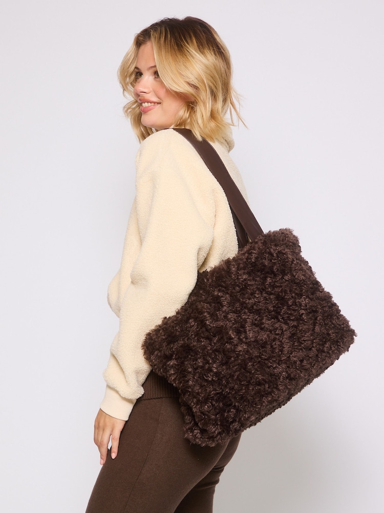 South Beach Brown Faux Fur Tote Bag - Image 1 of 5 South Beach Brown Faux Fur Tote Bag - Image 1 of 5