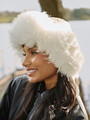 South Beach White Faux Fur lined Trapper Hat - Image 1 of 5
