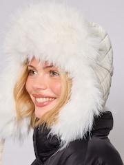 South Beach White Faux Fur lined Trapper Hat - Image 3 of 5