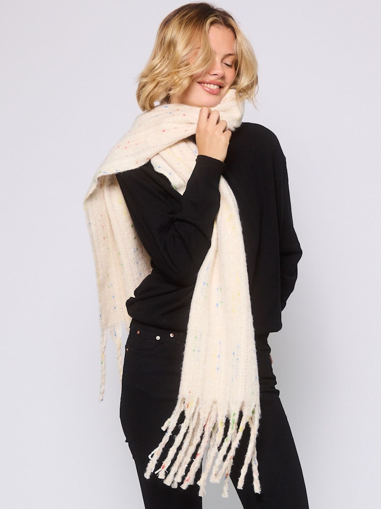 South Beach Cream Woven Thread Detail Scarf - Image 2 of 5 South Beach Cream Woven Thread Detail Scarf - Image 2 of 5