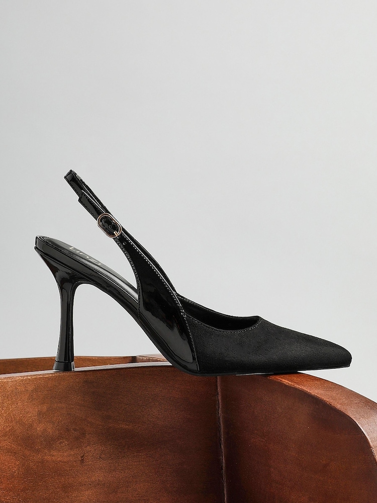 Linzi Black Wink Suede And Patent Mix Court Heels - Image 1 of 6