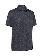 Callaway Apparel Large All-Over Chev Printed Black Polo Shirt - Imagen 1 de 2