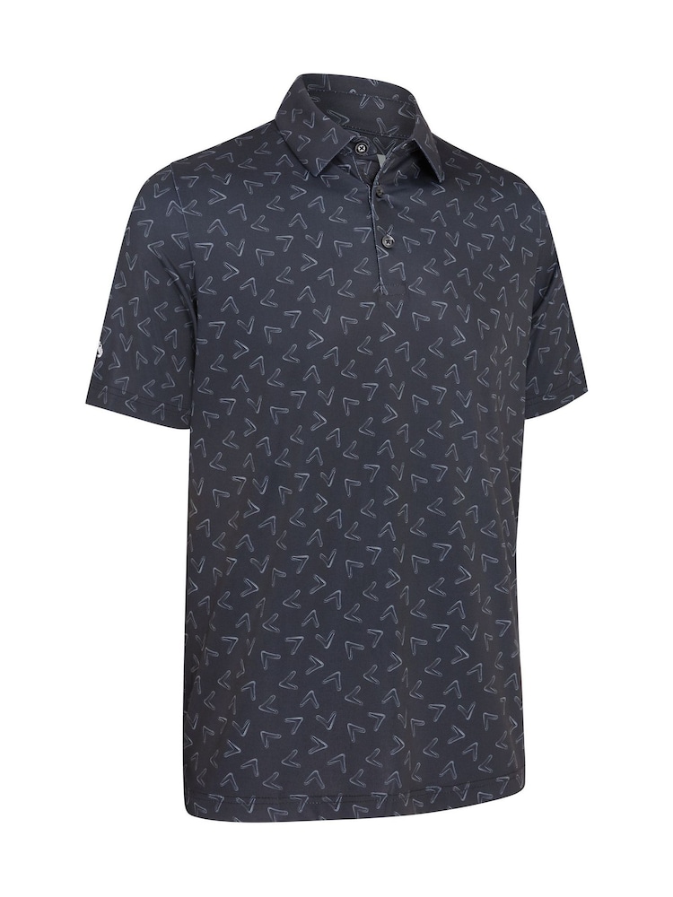 Callaway Apparel Large All-Over Chev Printed Black Polo Shirt - Imagen 1 de 2