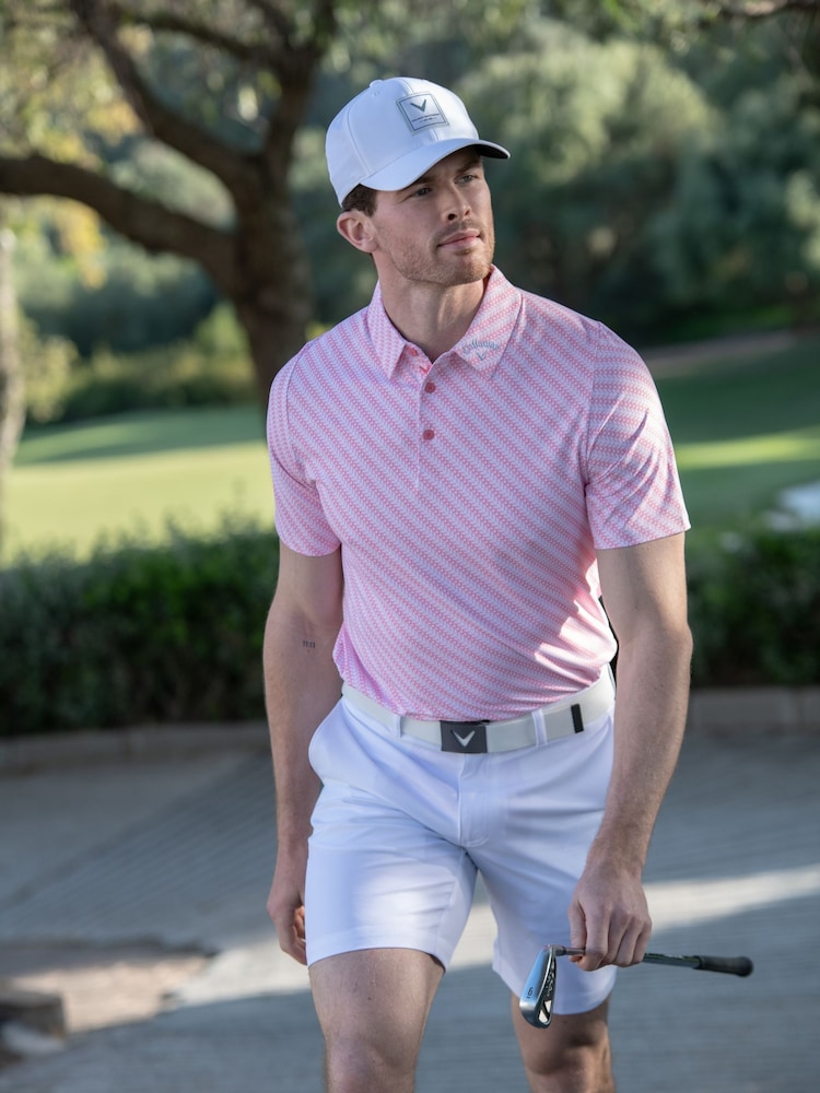 Callaway Apparel Pink Twill Print Polo Shirt - Imagen 1 de 3