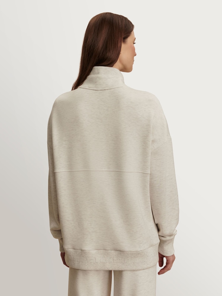 Varley Ivory Marl Molly Half Zip Longline Sweatshirt - Image 2 of 7