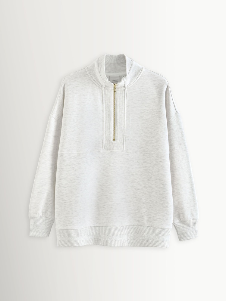 Varley Ivory Marl Molly Half Zip Longline Sweatshirt - Image 7 of 7