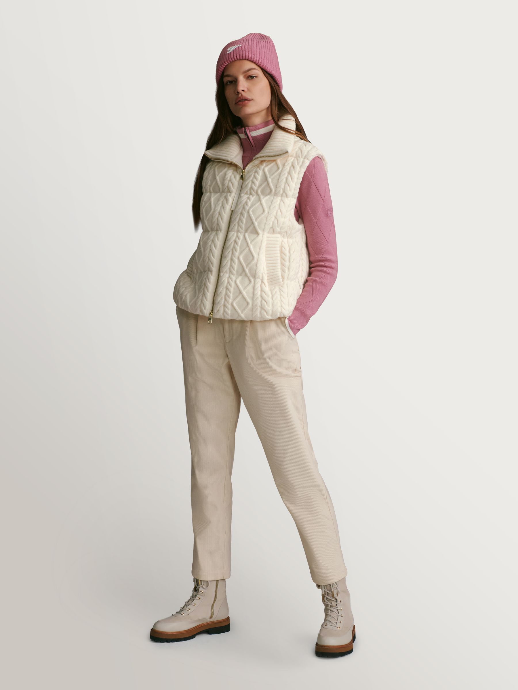 Varley Egret Irina Cable Knit Gilet | Seasons
