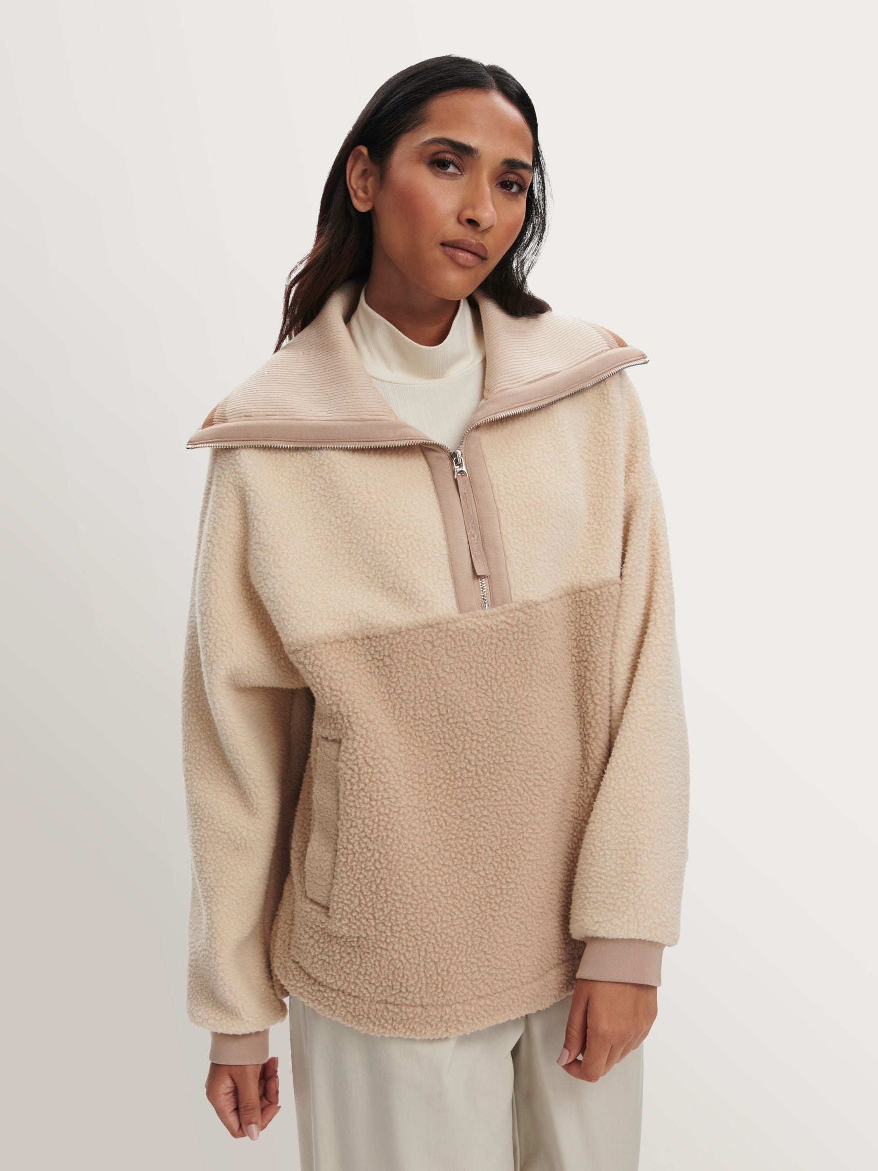 Varley Cool Sand/Light Taupe Carmine Relaxed Half Zip Fleece | Seasons
