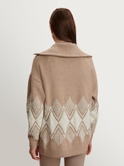 Varley Light Taupe Betty Jacquard Half Zip Jumper - Image 2 of 9
