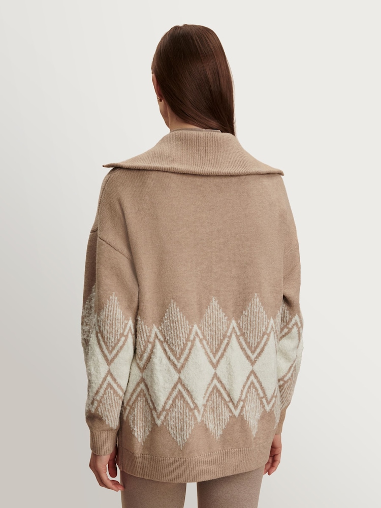 Varley Light Taupe Betty Jacquard Half Zip Jumper - Image 2 of 9