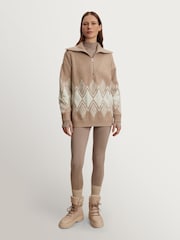 Varley Light Taupe Betty Jacquard Half Zip Jumper - Image 3 of 9