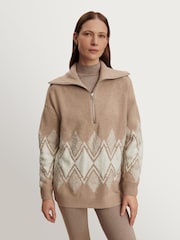 Varley Light Taupe Betty Jacquard Half Zip Jumper - Image 6 of 9