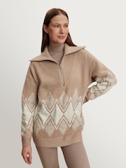 Varley Light Taupe Betty Jacquard Half Zip Jumper - Image 7 of 9