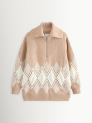 Varley Light Taupe Betty Jacquard Half Zip Jumper - Image 9 of 9