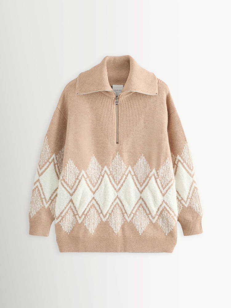 Varley Light Taupe Betty Jacquard Half Zip Jumper - Image 9 of 9