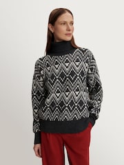 Varley Charcoal Ida Relaxed Fairisle Pattern Rollneck Jumper - Image 1 of 13