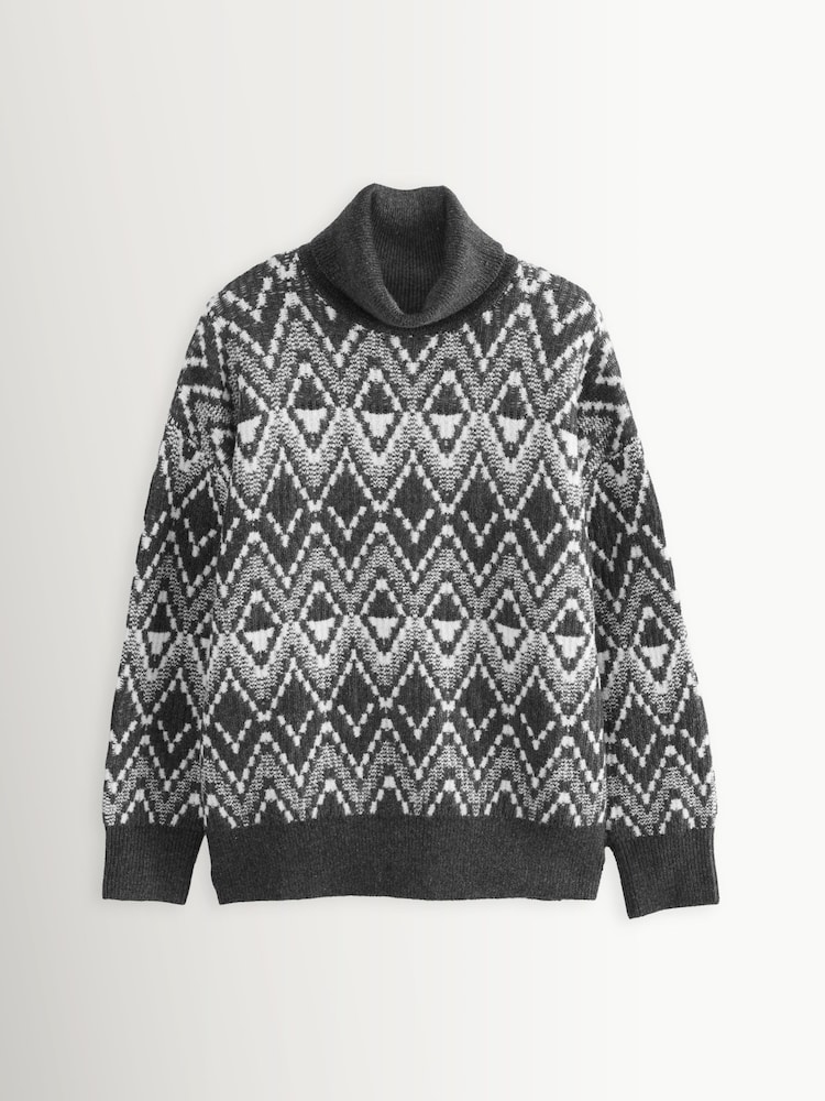 Varley Charcoal Ida Relaxed Fairisle Pattern Rollneck Jumper - Image 13 of 13